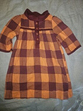 Plaid Button-Front Casual Dress in Orange and Burgundy